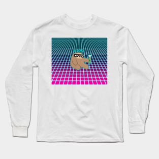 Science Sloth Vaporwave Grid Pattern Long Sleeve T-Shirt